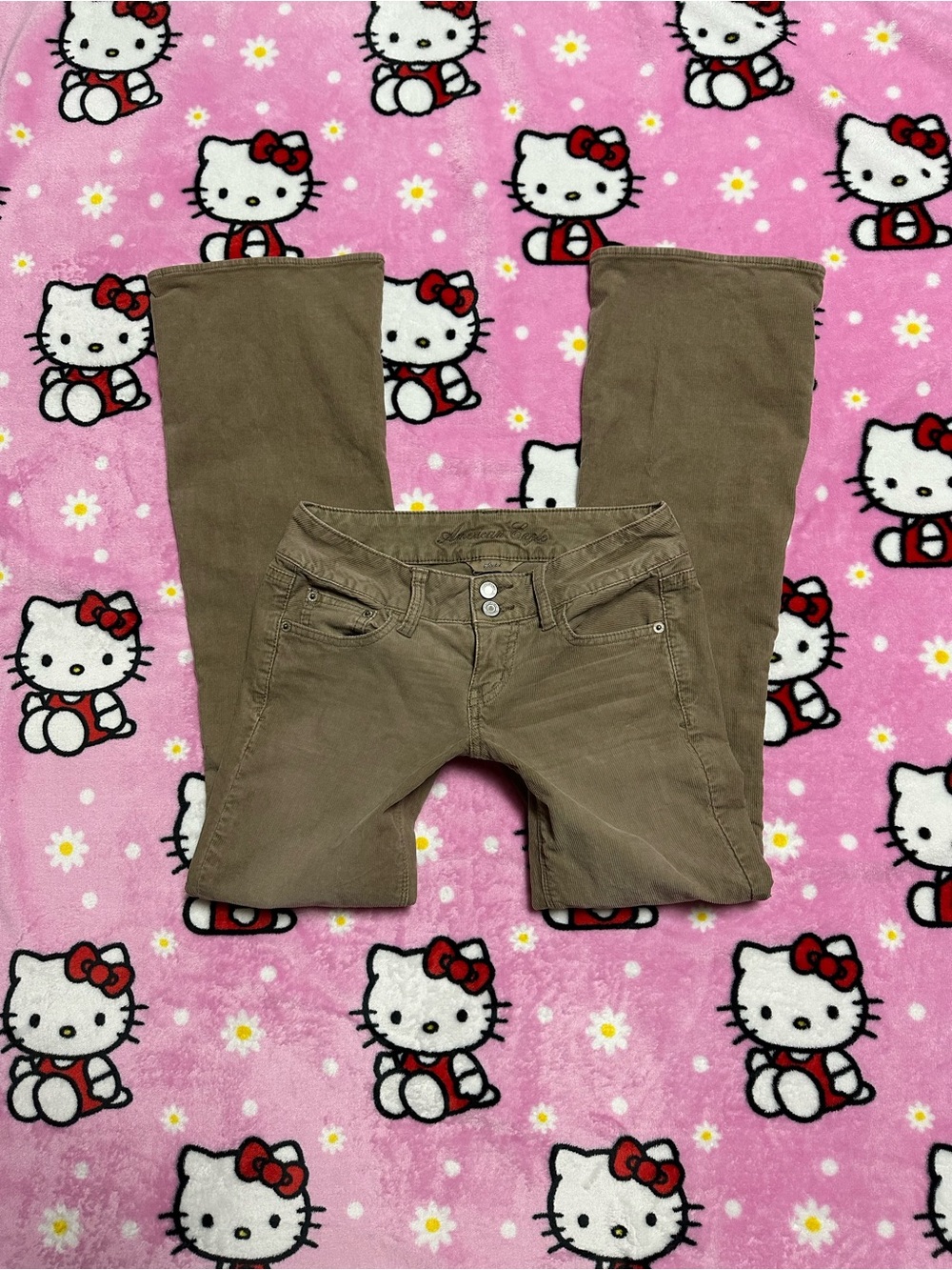 American Eagle Outfitters Y2K Low Rise Tan Corduroy Boot Cut Pants